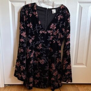 By Together Black Velvet Dress with Pink Floral Design